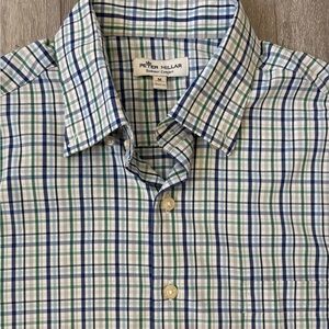 Peter Millar Men's Blue and Green Plaid Shirt